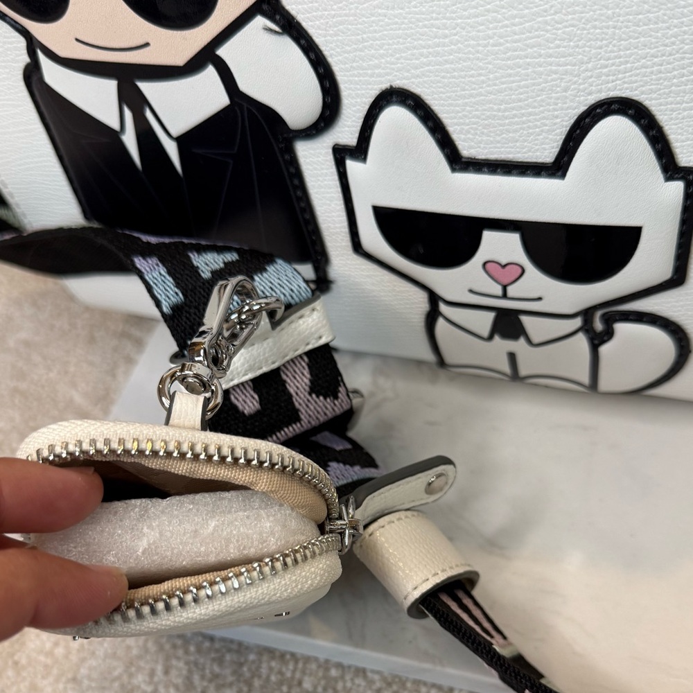 NWT Karl Lagerfeld Paris Maybelle Crossbody Bag White Faux Leather Patch - Picture 11 of 11